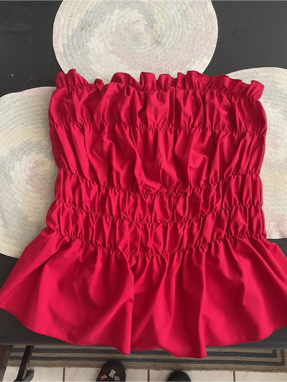BRAND] Plus Size 1X Strapless Smocked Peplum Tube Top - Vibrant Red